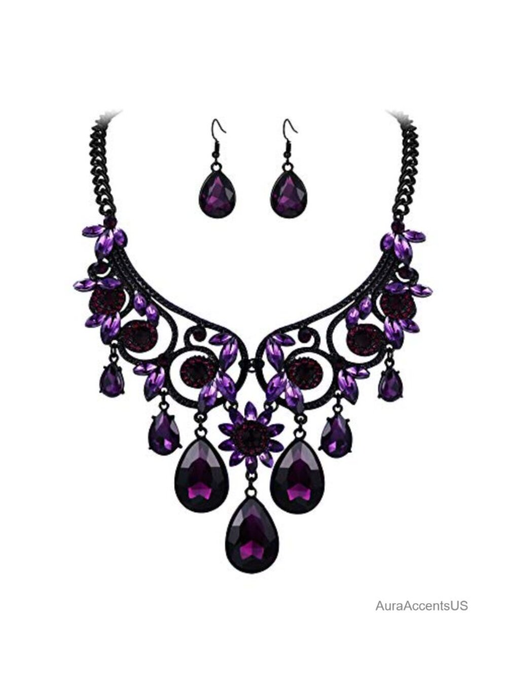 Austrian Crystal Necklace Earrings Jewelry Set Zinc Alloy Prom Party Gift